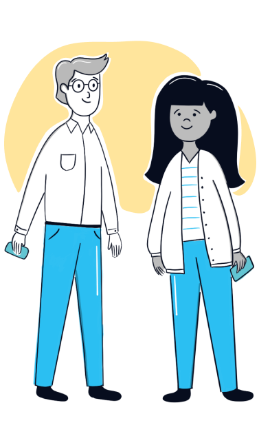 girl and boy standing with mobile in hand